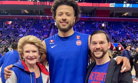 Senator Debbie Stabenow was honored by the Detroit Pistons.