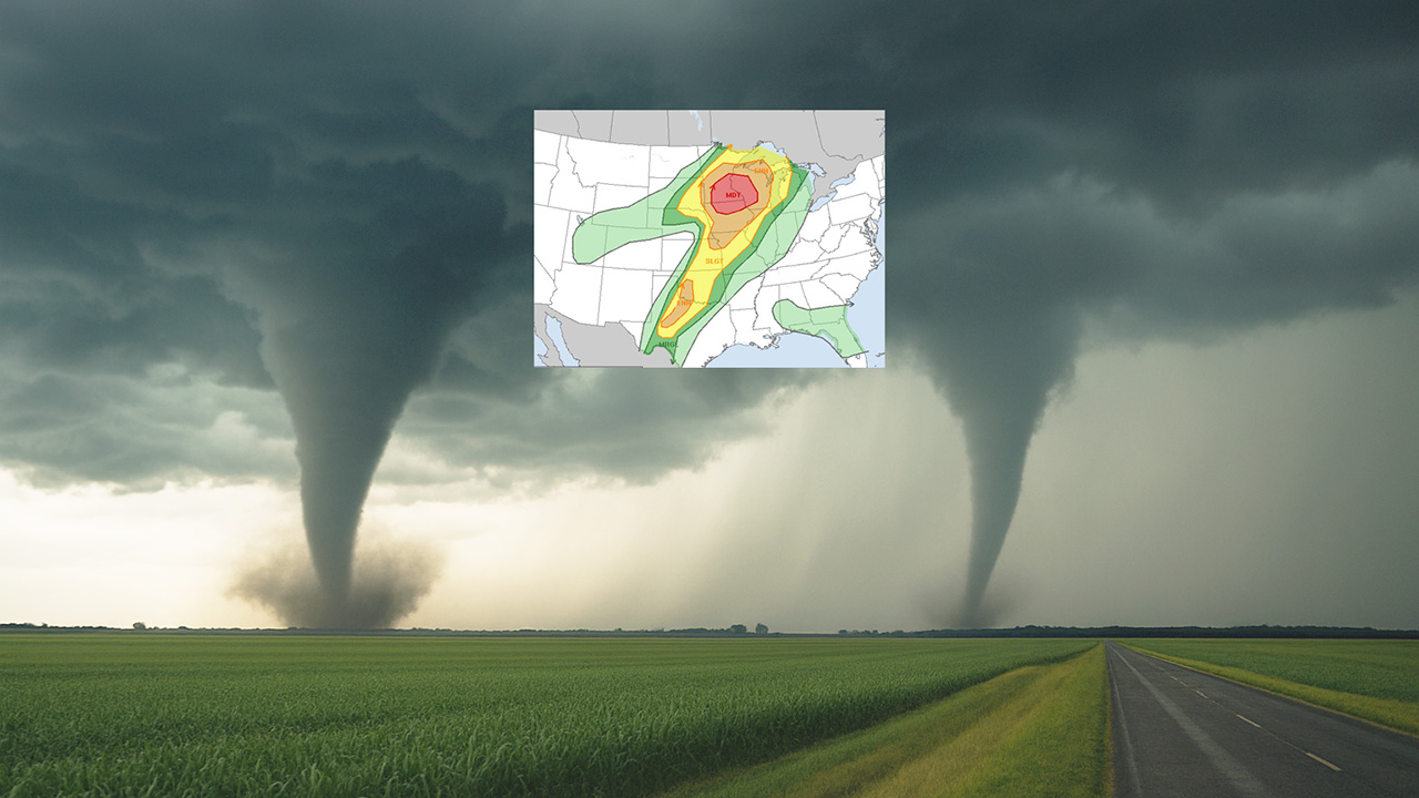 Tormentas intensas y tornados en el Medio Oeste de los Estados Unidos.