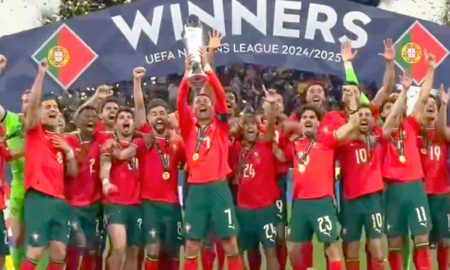 Cristiano Ronaldo y la Selección de Portugal celebran el título de la UEFA Nations League.