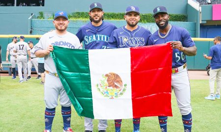 Alejandro Kirk, Andrés Muñoz, Jonathan Aranda y Randy Arozarena, beisbolistas mexicanos que participaron en el Juego de Estrellas 2025 de MLB.