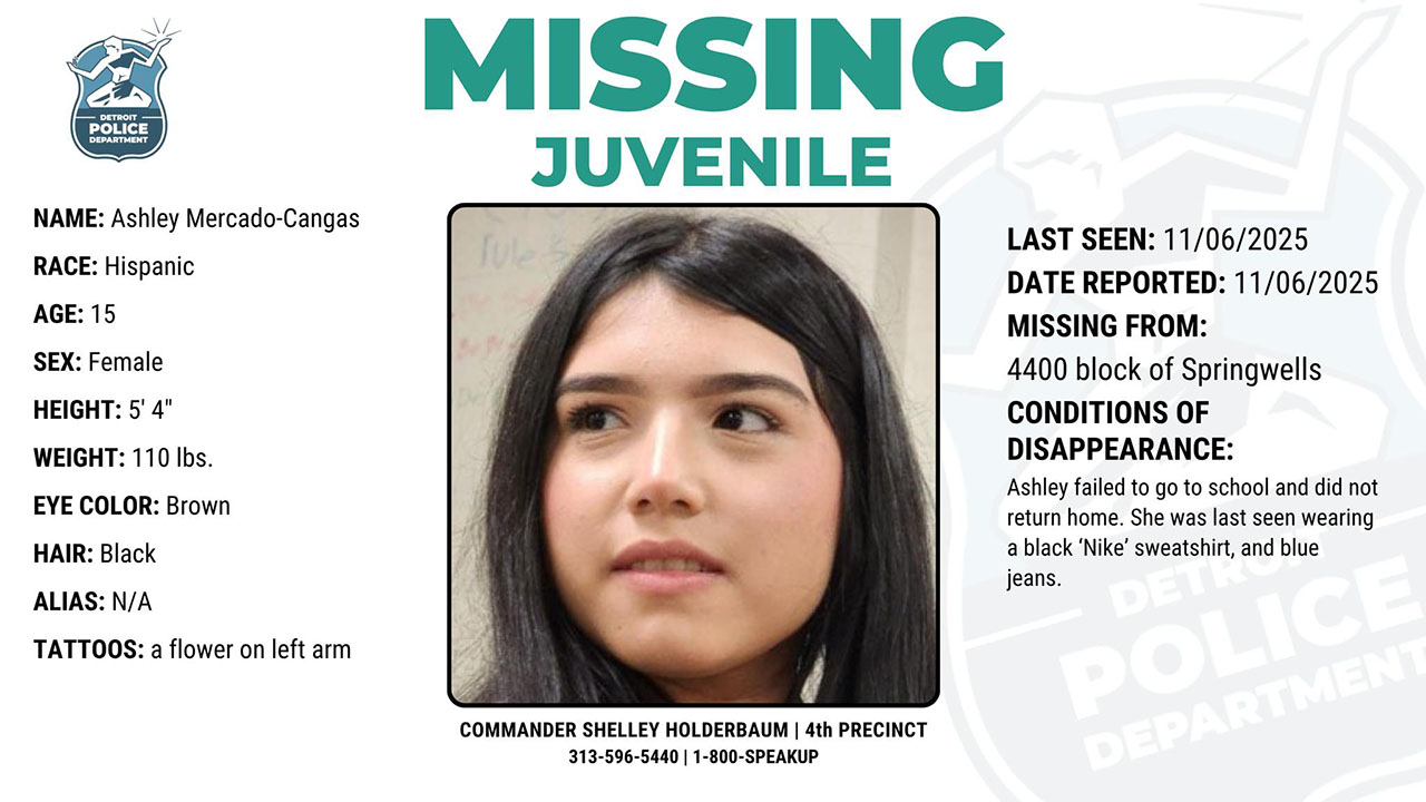 La Policía de Detroit busca a Ashley Mercado-Cangas, adolescente hispana que desapareció en SW Detroit.