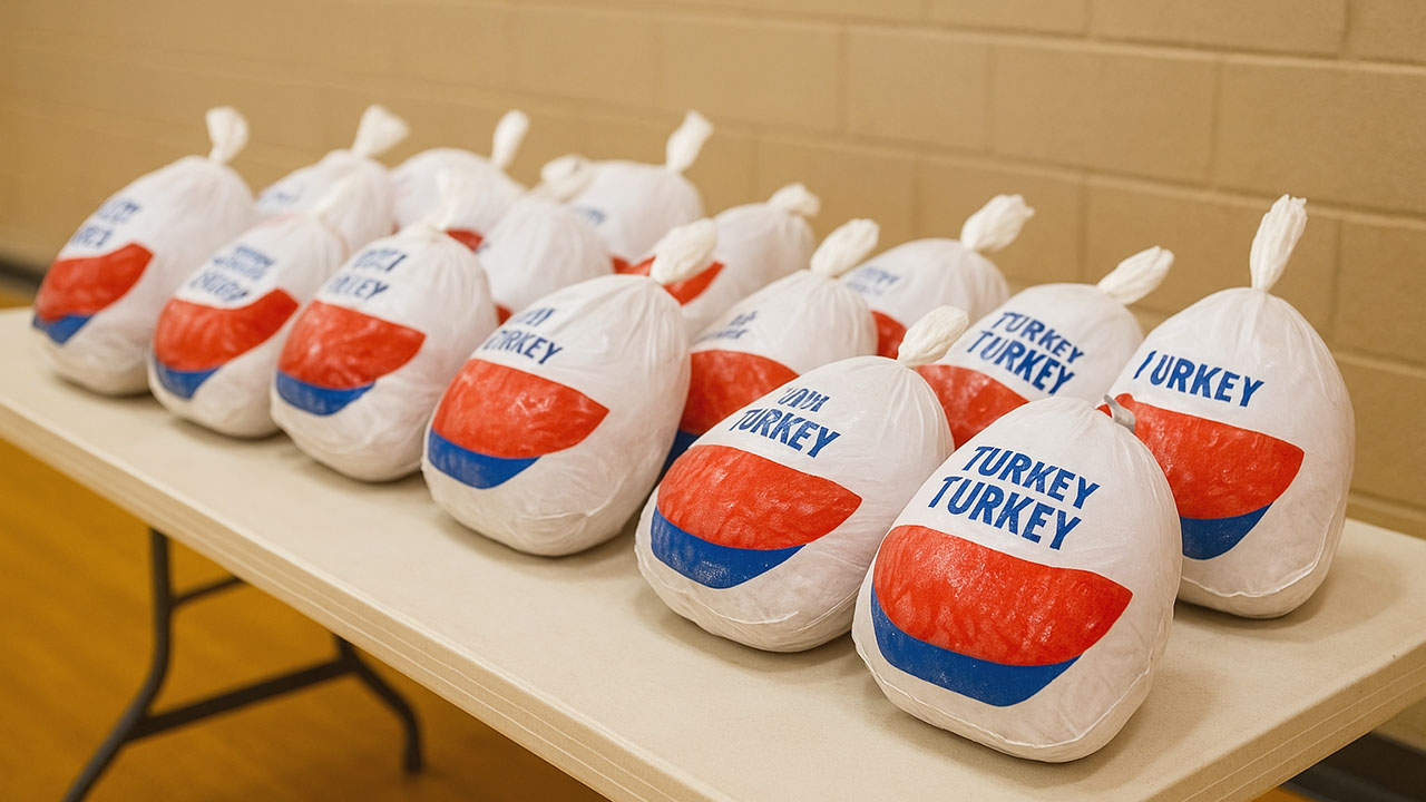 Pavos que serán regalados a las familias necesitadas de Metro Detroit para el Thanksgiving 2025.