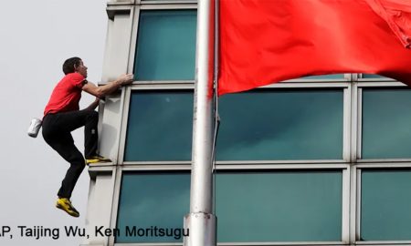 El escalador Alex Honnold subiendo el rascacielos Taipei 101, sin cuerdas ni equipo de protección.