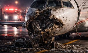 Un avión de Air Canadá chocó contra un camión de bomberos en la pista del Aeropuerto LaGuardia de New York.