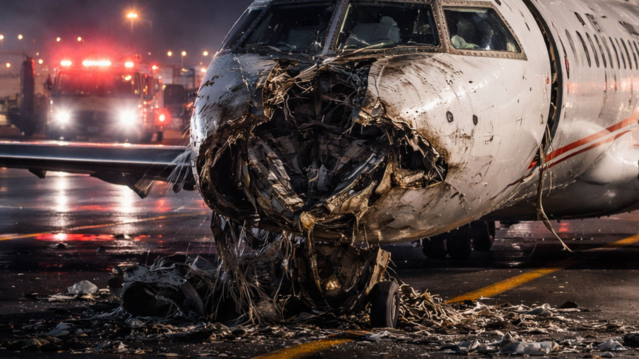 Un avión de Air Canadá chocó contra un camión de bomberos en la pista del Aeropuerto LaGuardia de New York.