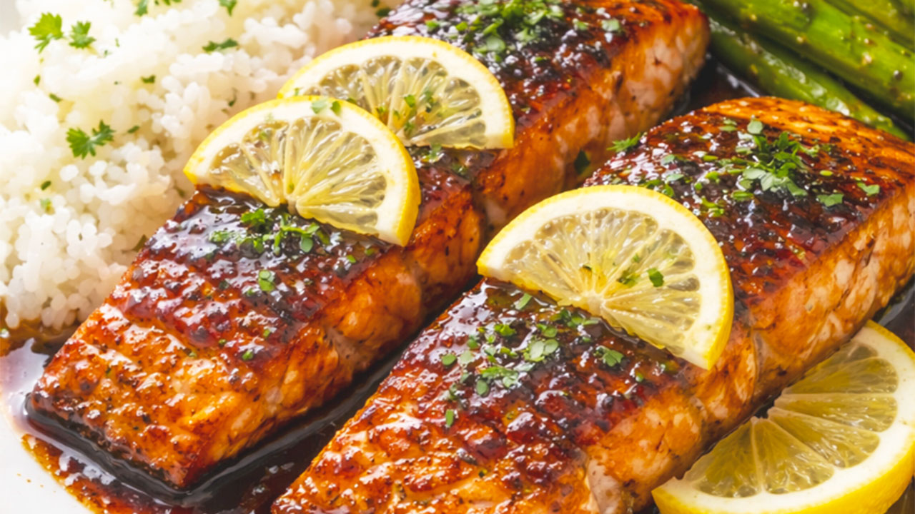Receta fácil para preparar salmón glaseado con balsámico y limón con pocos ingredientes.