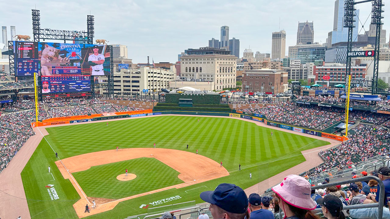 El Comerica Park, la casa de los Detroit Tigers, donde jugarán tres series consecutivas ante Chicago White Sox, New York Yankees y Houston Astros en esta temporada 2026 de MLB.