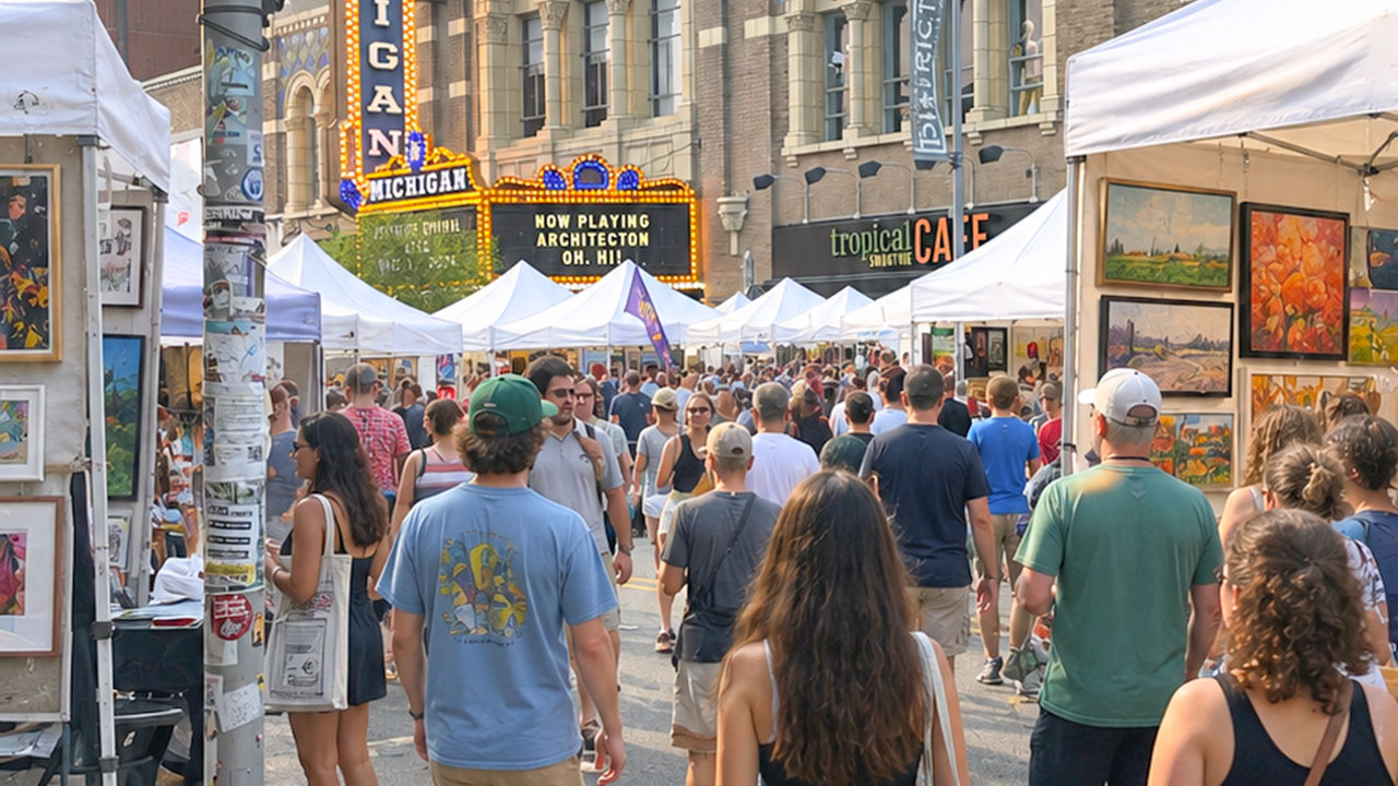 La Feria del Arte de Ann Arbor se lleva a cabo en varias cuadras de las calles del centro de la ciudad.