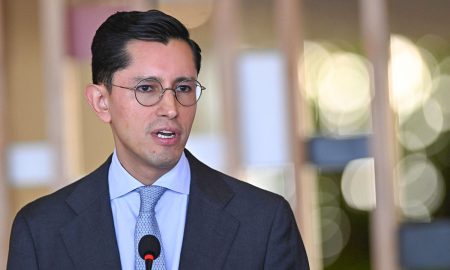 Roberto Velasco Álvarez, canciller de México, durante el anuncio del Plan Binacional 2027 entre México y Guatemala.